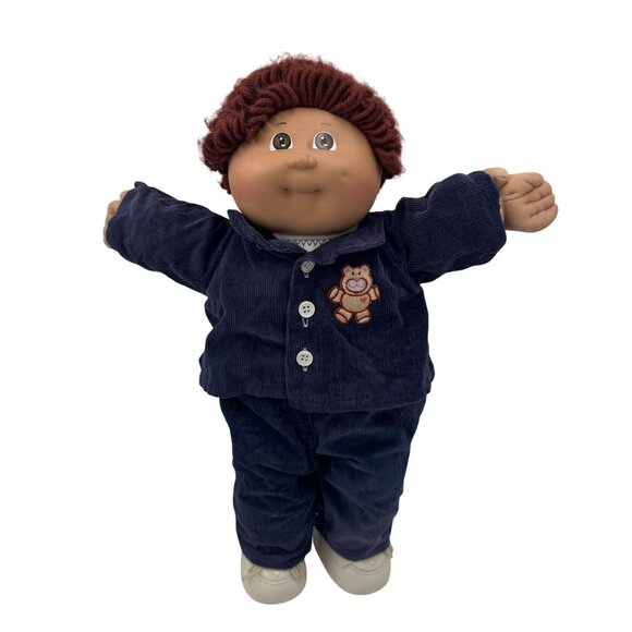 Cabbage Patch Kid Boy Doll 80's Red Curly Hair Corduroy Bear Suit Brown Eyes - Picture 15 of 16